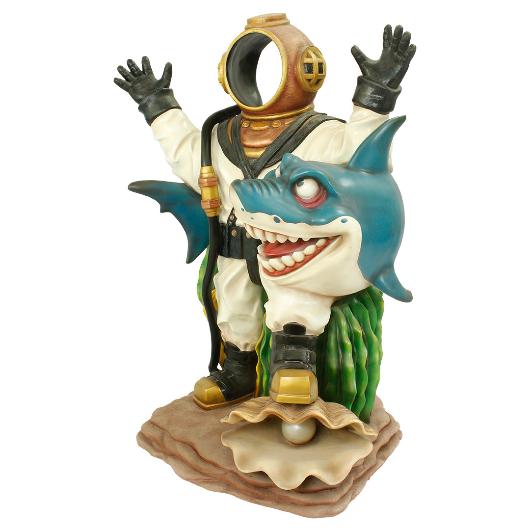 Diver With Shark Photo Op Statue
