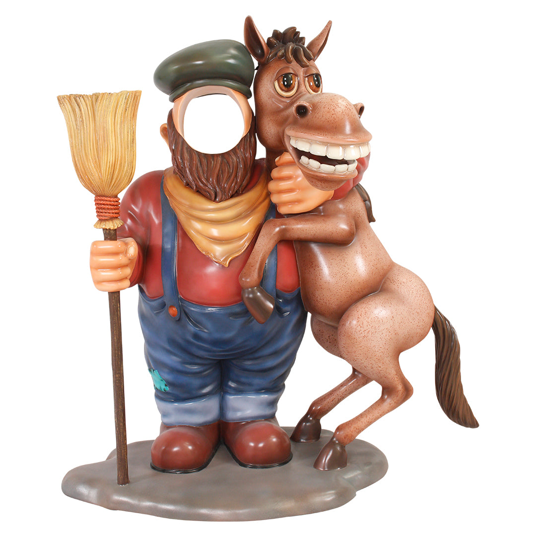 Farmer With Donkey Photo Op Statue