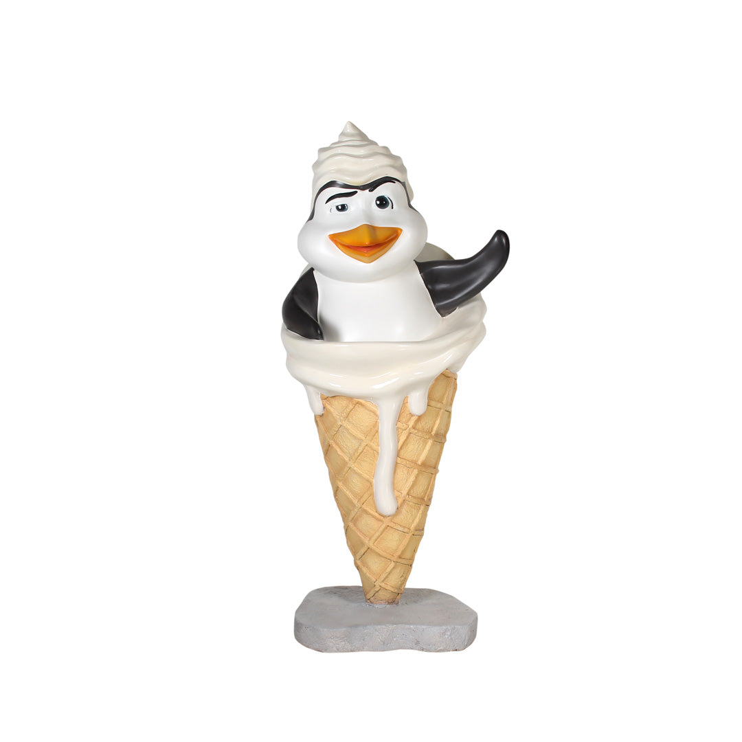 Comic Penguin In Ice Cream Life Size Statue