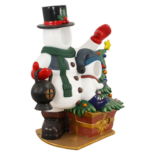 Snowman With Child Photo Op Statue