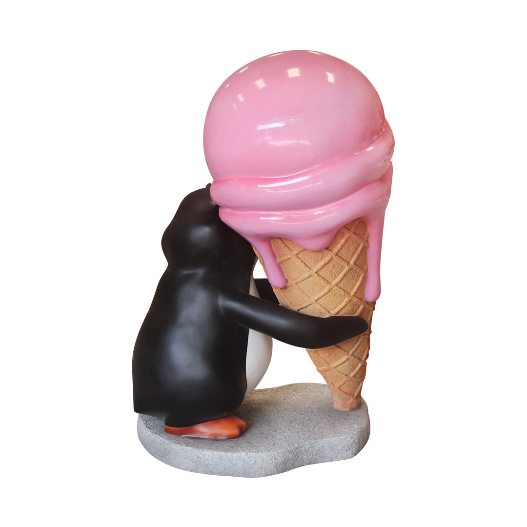 Comic Penguin Carrying Ice Cream Life Size Statue
