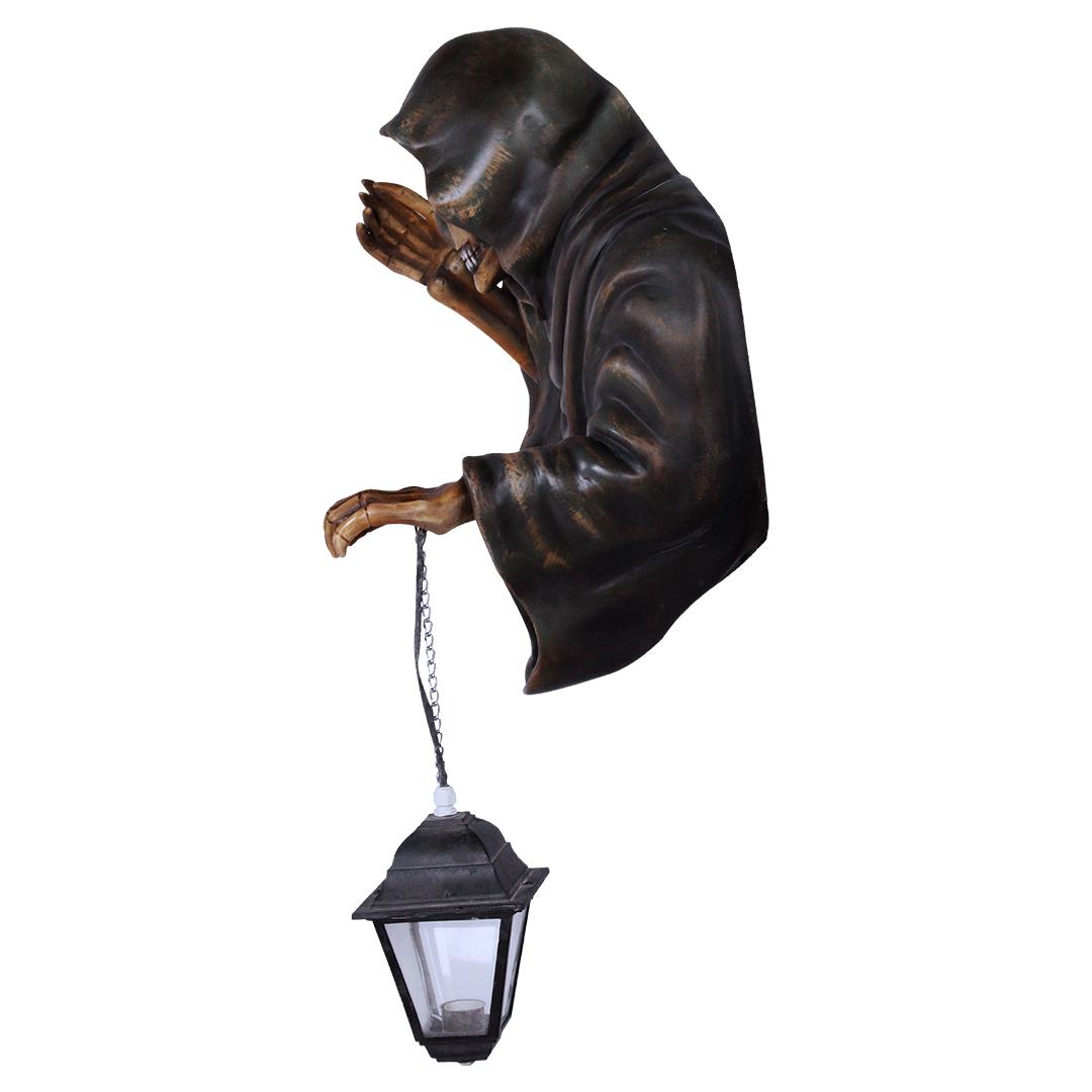 Hanging Skeleton Bust With Lantern Over Sized Statue