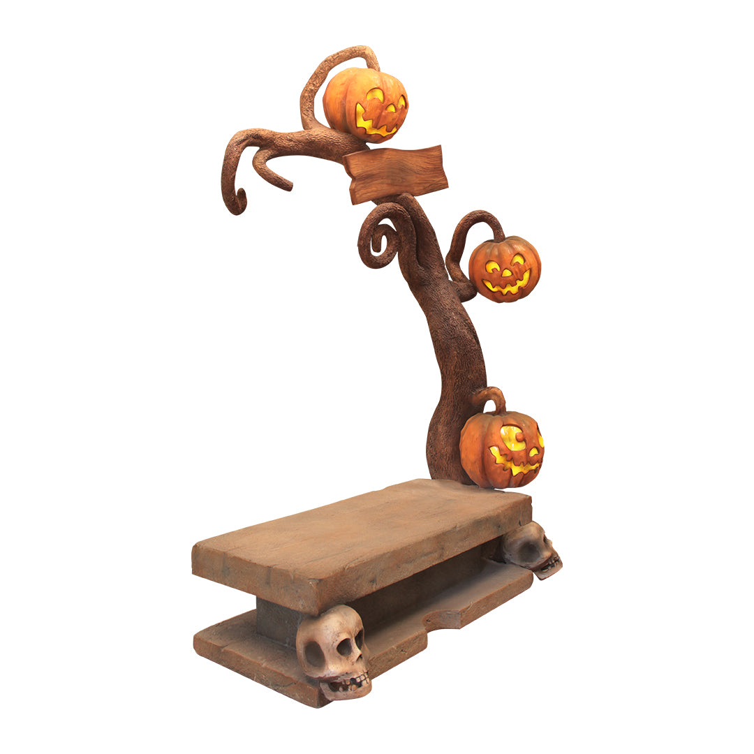 Graveyard Pumpkin Tree Bench Over Sized Statue