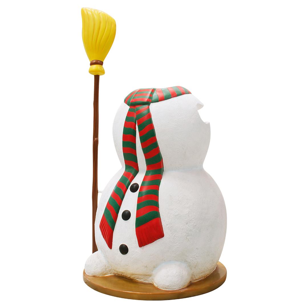 Snowman Holding Broom Photo Op Statue