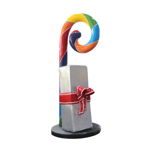 Candy Cane With Gift Box Life Size Statue