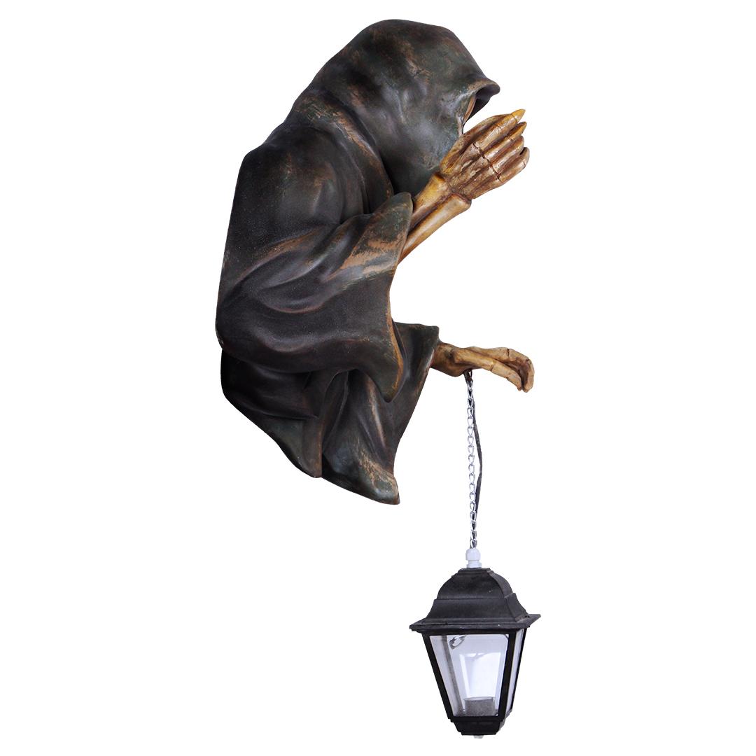 Hanging Skeleton Bust With Lantern Over Sized Statue