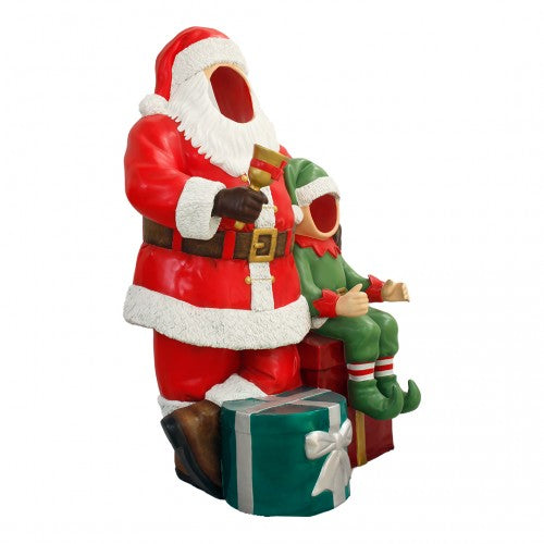 Santa With Elf Photo Op Statue
