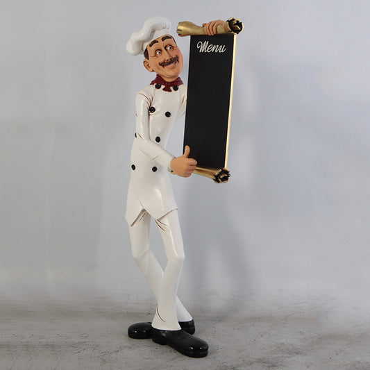 Skinny Chef with Menu Life Size Statue