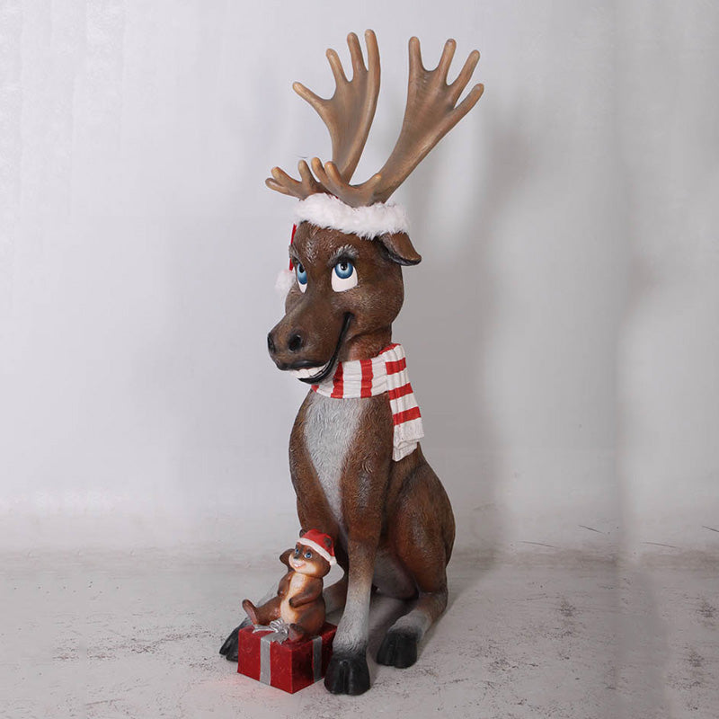 Funny Moose with Gifts Life Size Statue