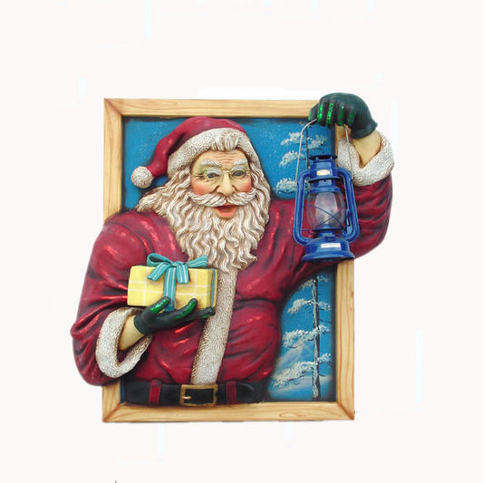 Santa in Window with Oil Lantern Life Size Wall Decor