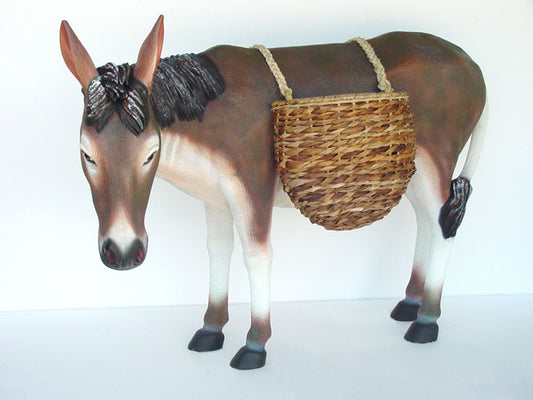 Donkey with Baskets Life Size Statue