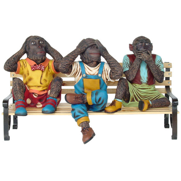 Monkeys on Bench Life Size Statue
