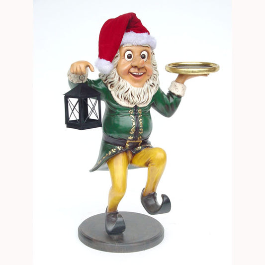 Elf Waiter with Lamp Life Size Statue