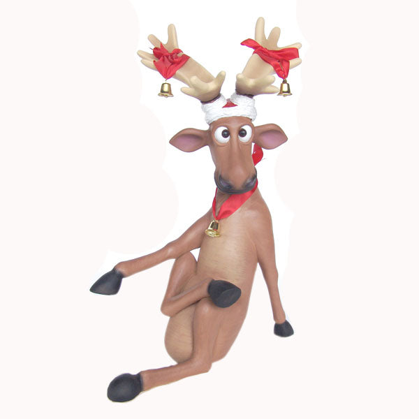 Funny Reindeer Mini Sitting with Crossed Legs Life Size Statue