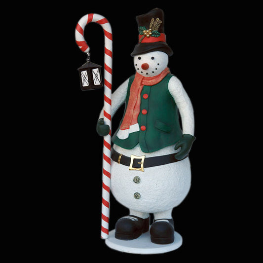 Snowman with Candy Cane and Lantern Life Size Statue