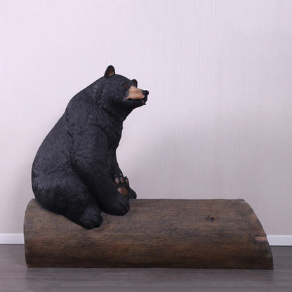 Bear on Tree Trunk Life Size Statue