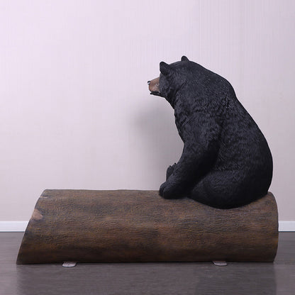 Bear on Tree Trunk Life Size Statue