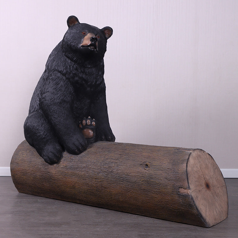 Bear on Tree Trunk Life Size Statue