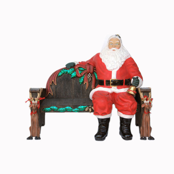 Santa Claus Sitting for Xmas Bench Life Size Statue