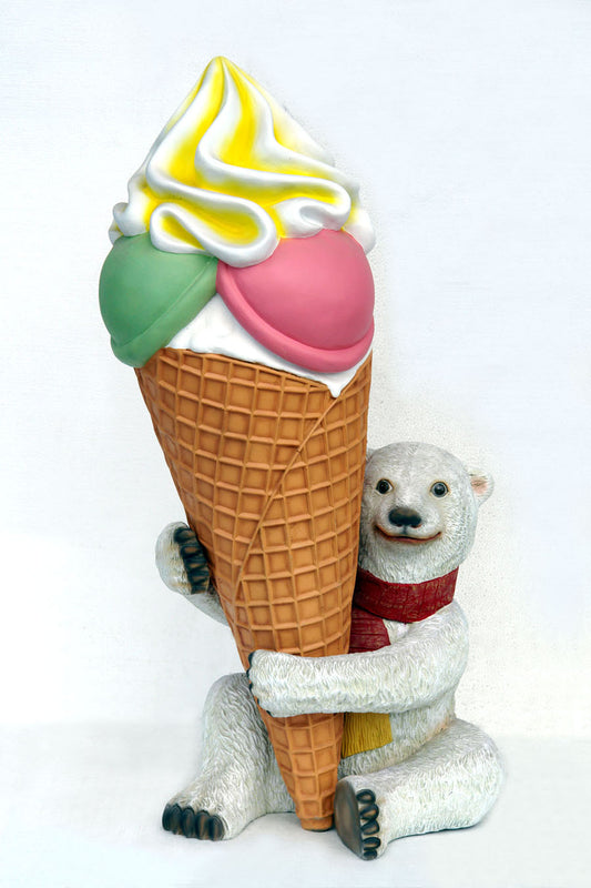 Polar Bear with Ice Cream Life Size Statue