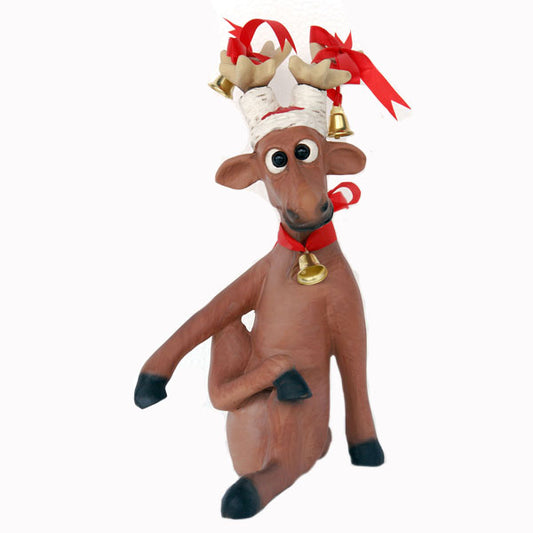 Funny Reindeer Sitting with Crossed Legs Life Size Statue