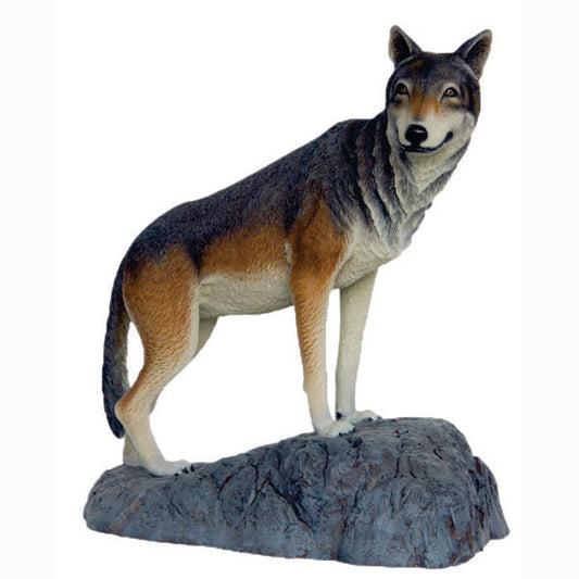Wolf on Rock Life Size Statue
