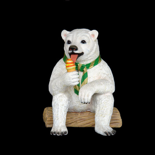 Polar Bear Sitting with Ice Cream Life Size Statue