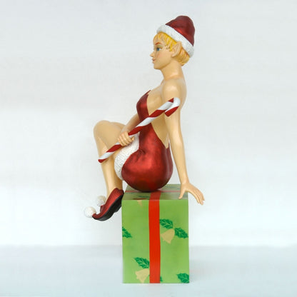 Lady Elf Sitting on Gift Box Life Size Statue