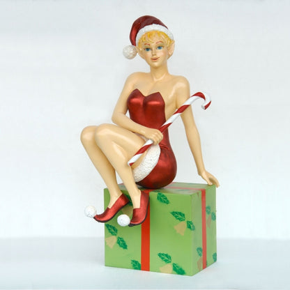 Lady Elf Sitting on Gift Box Life Size Statue