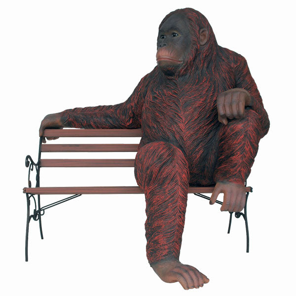 Orangutan Sitting on Bench Life Size Statue