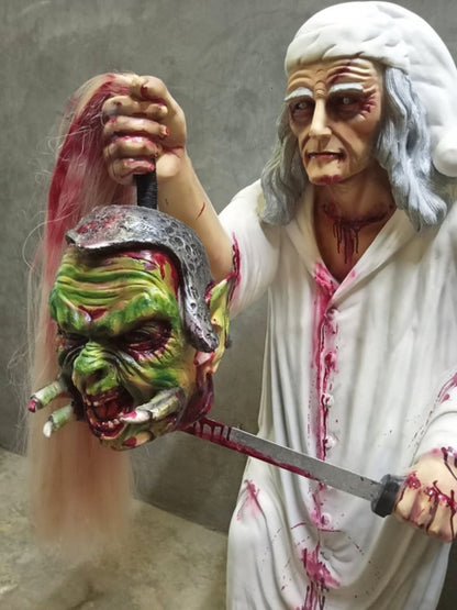 Scary Old Man with Cut Head Life Size Statue