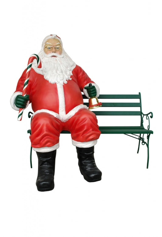 Santa with Candy Cane Sitting on Bench