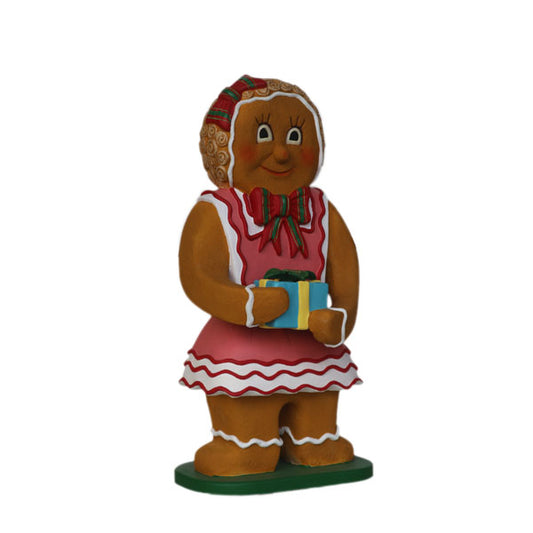 Gingerbread Girl with Gift Life Size Statue