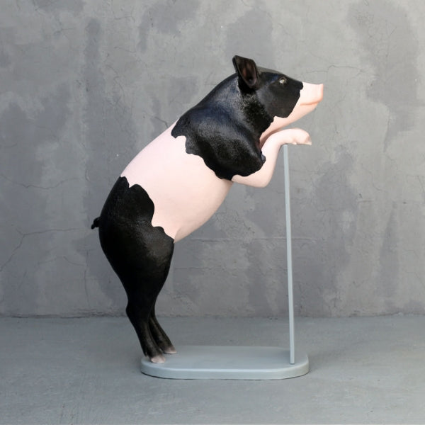 Black & Pink Pig with Menu Life Size Statue