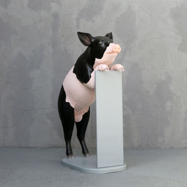 Black & Pink Pig with Menu Life Size Statue