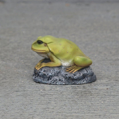 Green Frog on Rock Life Size Statue
