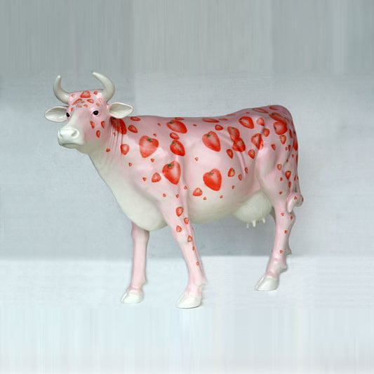 Strawberry Milkshake Cow Life Size Statue