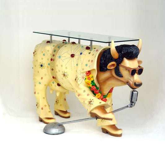 "The King" Cow Table with Glass Top Life Size Statue