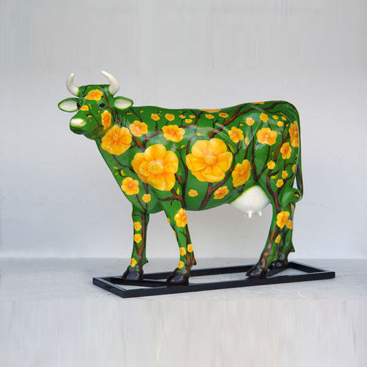 Spanish Sunflower Poppies Cow Life Size Statue