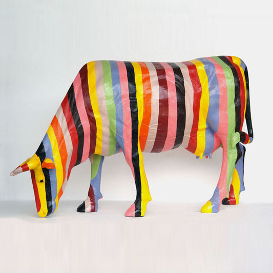 Rainbow Cow Head Down Life Size Statue