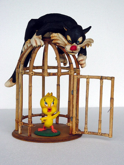 Cat and Bird Life Size Statue