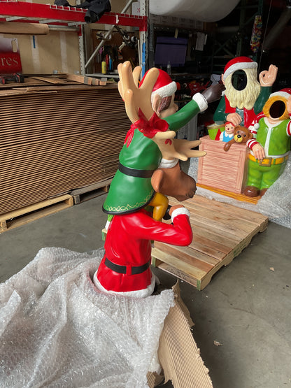 Elf Babbo And Reindeer Blitzen Life Size Statue