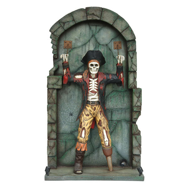 Skeleton Pirate Chained to Wall Life Size Statue
