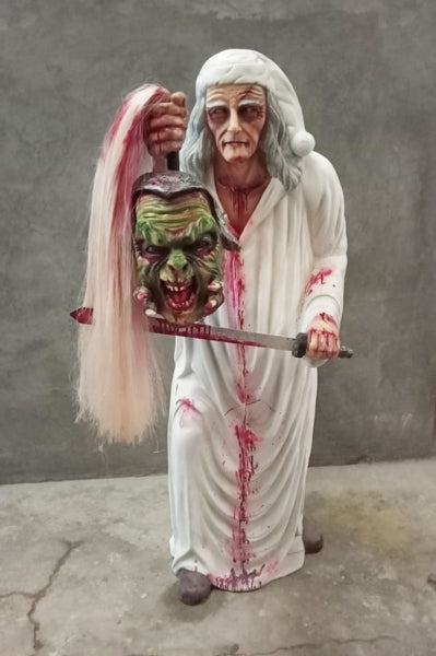 Scary Old Man with Cut Head Life Size Statue