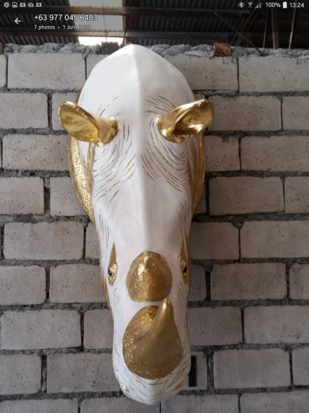 Golden Rhinoceros Head Life Size Statue