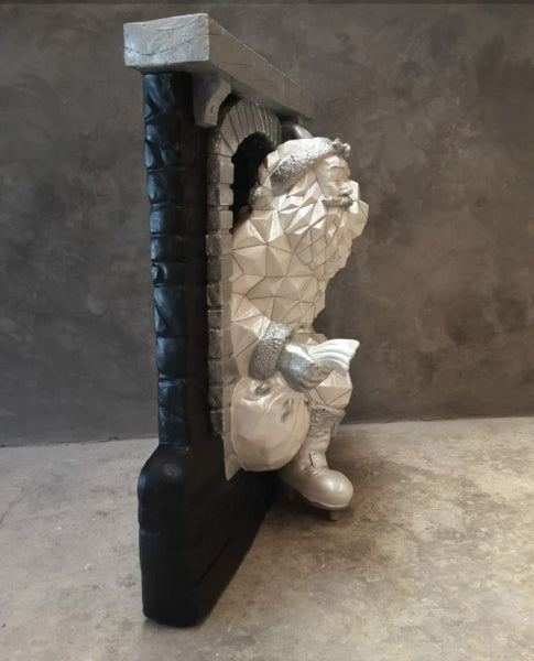 Diamond Santa Coming Out of Chimney Life Size Statue