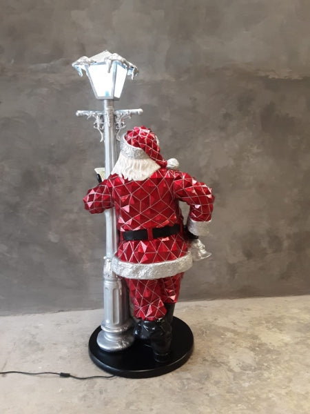 Diamond Santa Claus with Lamp Post Life Size Statue