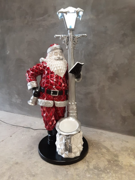 Diamond Santa Claus with Lamp Post Life Size Statue