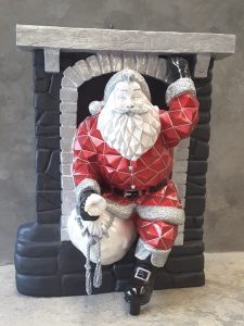 Diamond Santa Coming Out of Chimney Life Size Statue