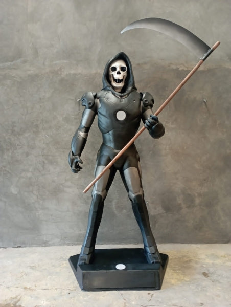 Scary Iron Skull with Scythe Life Size Statue